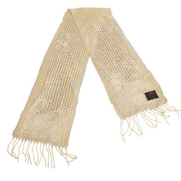 Vintage 1960s Made in Italy Womens Lambswool Blend Scarf Knit Cream w/ Fringe - Picture 1 of 4